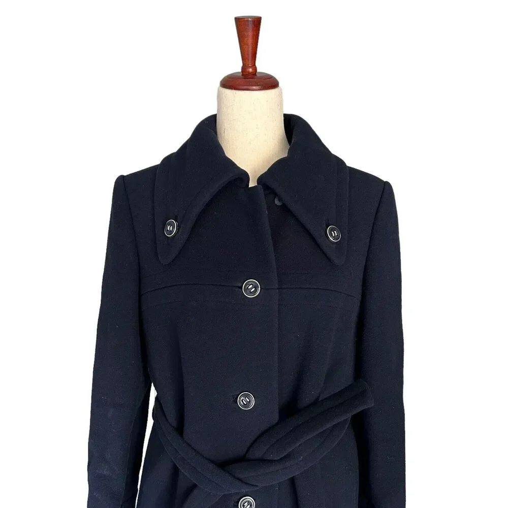 Jacques Tiffeau‎ Women's Vintage VTG Navy Blue Wool 1960s Trench Peacoat Small